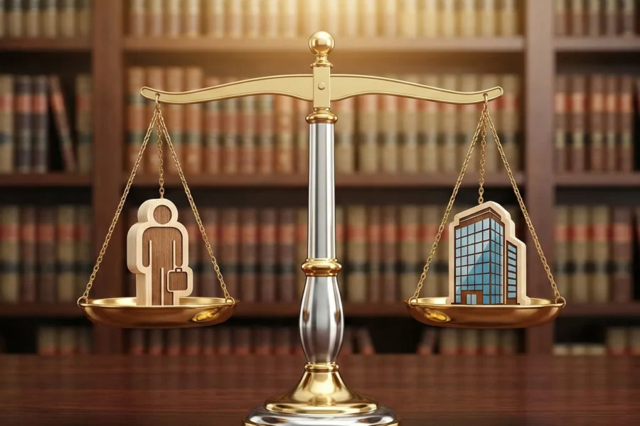 Ζυγαριά που δείχνει ισορροπία ανάμεσα σε ατομική επιχείρηση και εταιρία, συμβολίζοντας την ίση φορολογική μεταχείριση των εξόδων.